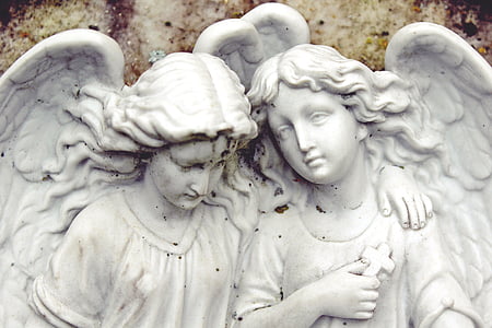 Àngel, estàtua, figura, dona, femella, pregar, cara