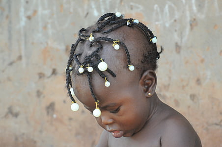 дете, африкански коса, Африка, Черно, Гвинея, остров bubaque, сам