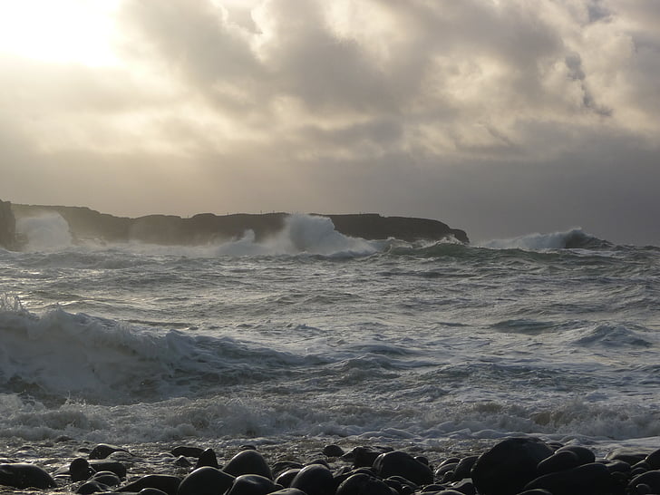 rough, waves, spanish, point, ireland, storm, coast