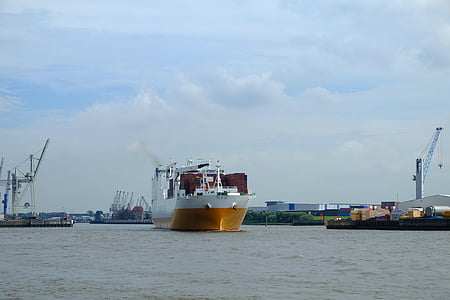 containerskip, nautiske fartøy, sjøen, lasting, lasteskip, forskyvning, bue bølge