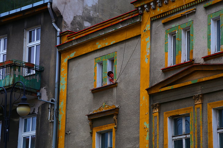 прозореца, Nowa Йотун, град, сгради, изглед, центъра на града, Стара къща