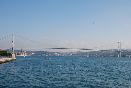 vandens, tiltas, jūra, upės, dangus, Fatih sultono mehmet tiltas, Turkija