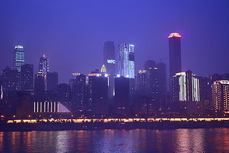 chongqing, night view, tall buildings, reflection, the yangtze river