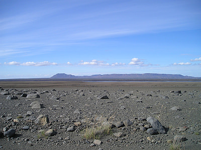 désert, plat, sombre, paysage lunaire, pierres, Islande, volcan