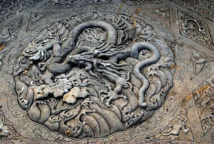 Carving, steen, Rock, steenhouwen, draak, China, Imperial