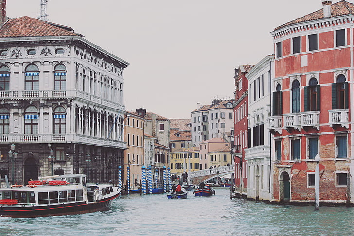 łodzie, budynki, kanał, Miasto, wody, Wenecja - Włochy, Włochy
