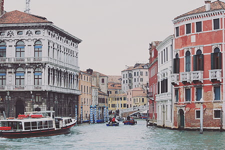 embarcacions, edificis, canal, ciutat, l'aigua, Venècia - Itàlia, Itàlia