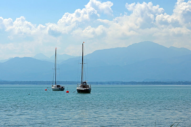 sailing boat, sailing vessel, boot, anchor, anchorage, lake, blue