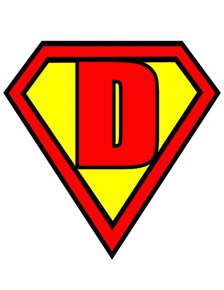 letter, d, superman, style, red, yellow, flags
