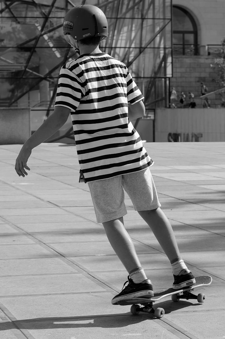 schaatsen, Skater, skateboard, kind, jongen, helm, mensen
