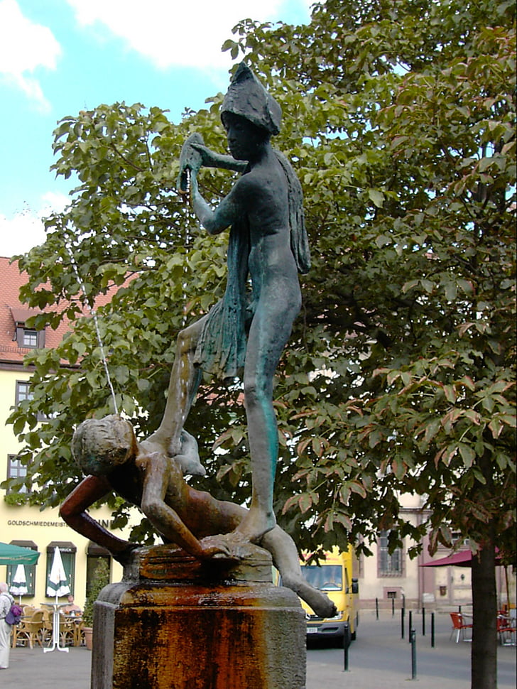 air mancur, patung, perunggu, coway anak laki-laki., beberapa pasar, Erfurt, patung