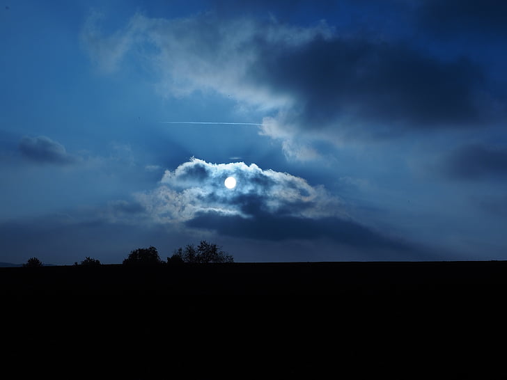Cloud, západ slnka, slnko, modrá, modrá s, pole, Horizon