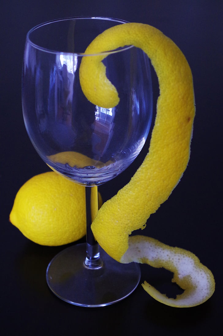 lemon, lemon peel, peeled citrus, fruit, drink, alcohol, food