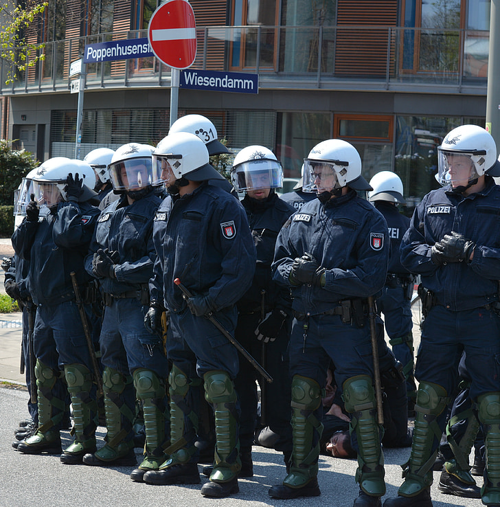 polisen, Hamburg, 1 maj, Rally, Barmbek, Museum av arbetet, stridslysten