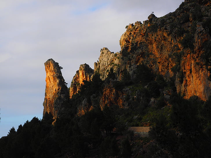 rock, cliff, road, serpentine road, ma-2141, mallorca, sa calobra
