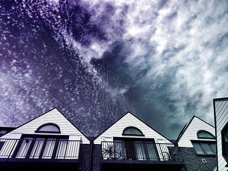 architecture, buildings, cloud, dark, expression, home, houses