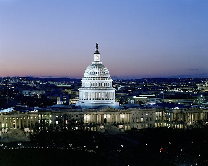 Capitol, gouvernement, bâtiment, Assemblée législative, Congrès, États-Unis, tombée de la nuit