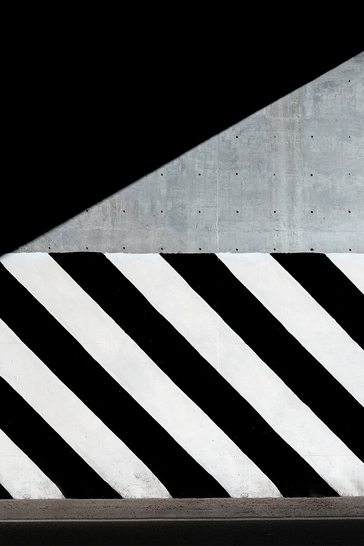wall, city, road, urban, black and white, shadow, striped