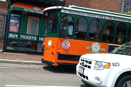 trolley, tram, traffic, car, boston, tourist attraction, transport