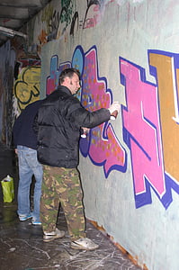 graffiti, vandalisme, Amsterdam, Nederland, brug, voetgangerstunnel, beton