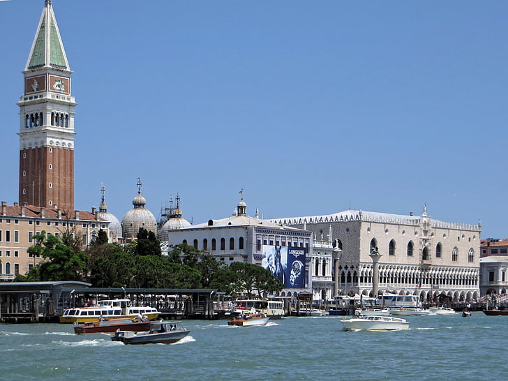Italië, Venetië, Saint-marc, bekken, boot, Wharf, Campanile