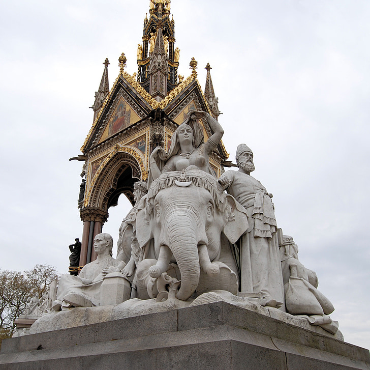 Albert memorial, Kensington gardens, India, standbeeld, steenwerk, steen, beeldhouwkunst
