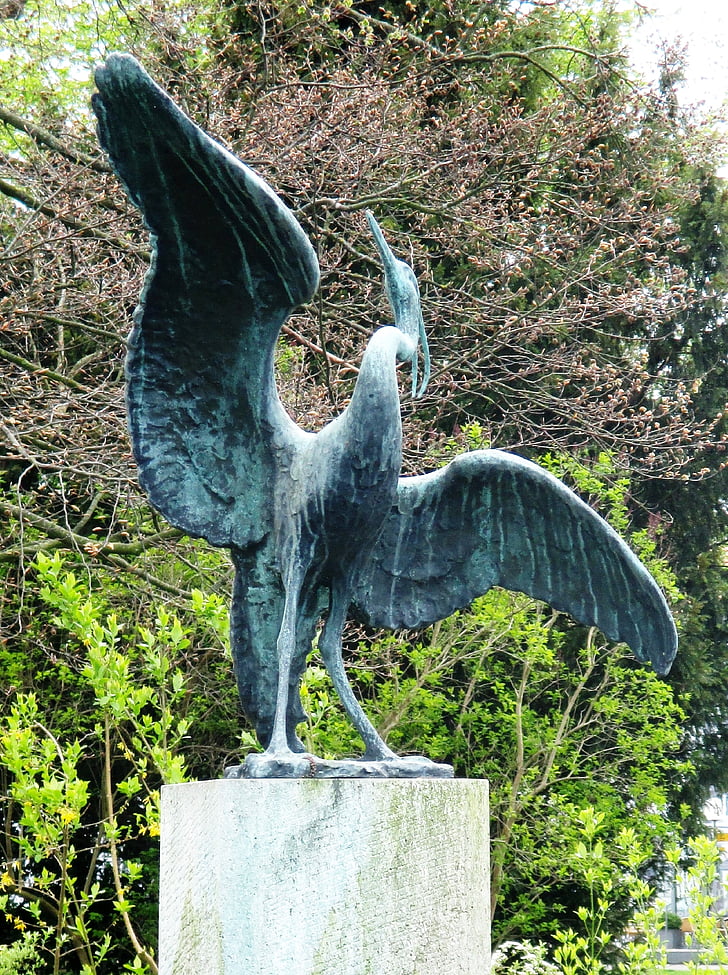 sculpture, bronze, bird, heron, lake park, romanshorn, lake constance