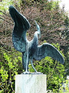 skulptura, bronca, ptica, čaplja, park jezero, Romanshorn, Bodensko jezero