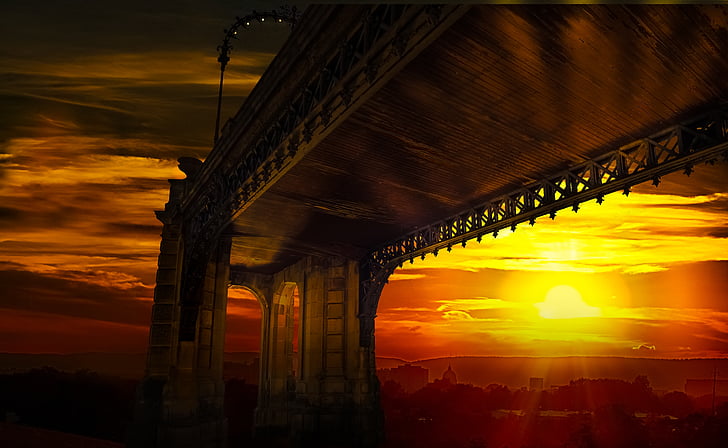 Fondo, patrón de, puente, puesta de sol, Resumen, estructura, patrón de fondo