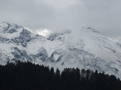 alpino, neve, montagne, nebbia
