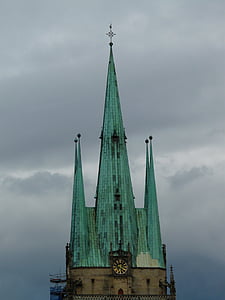 Iglesia, campanario, cubierta de cobre, Dom, edificio, arquitectura, tormenta