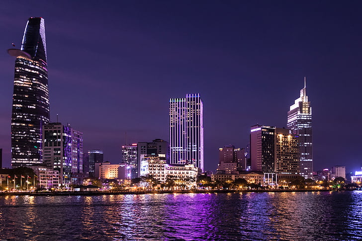 Ho-Chi-Minh-Stadt, Saigon, Ho-Chi-Minh-Stadt, Vietnam, Stadt, Nacht, Hafen