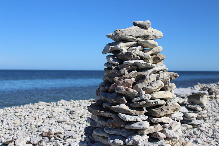pedra, Mar, gris, blau, apilen, natura, platja de pedres