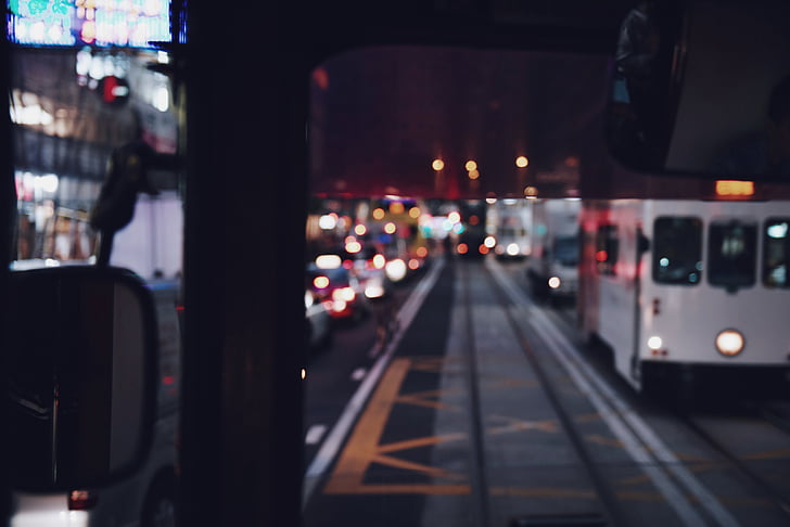 Crna, lijevo, strani, ogledalo, prijevoz, javni prijevoz, način prijevoza