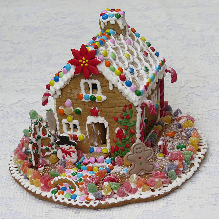 gingerbread house, pastry, gingerbread, candy, sweet, colors, decoration