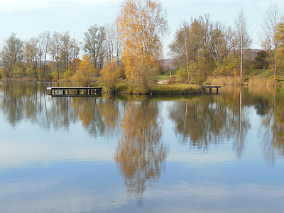 Jezioro, Perach, peracher jezioro kąpieliskowe, Altötting, Badesee, wody, Jesienny nastrój
