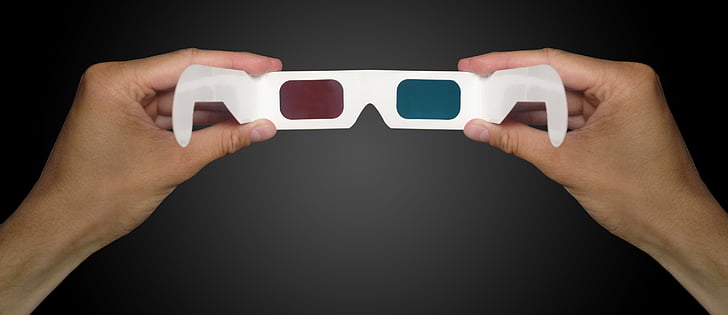 очки, стереоскопический 3d, 3D кинотеатр, очки в руке, красочные очки, 3D, фильм