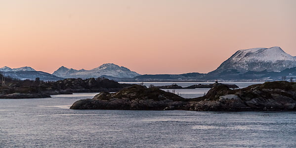 Norge, kyst, Sunset, Rock, Skandinavien, havet, landskab