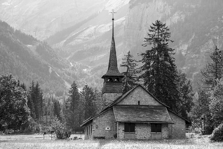 Gereja, pegunungan, Kapel, Swiss, Gereja kayu, Kandersteg, Gunung Kapel