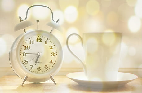 alarm clock, coffee cup, time of, arouse, time indicating, wake up, ring the bell