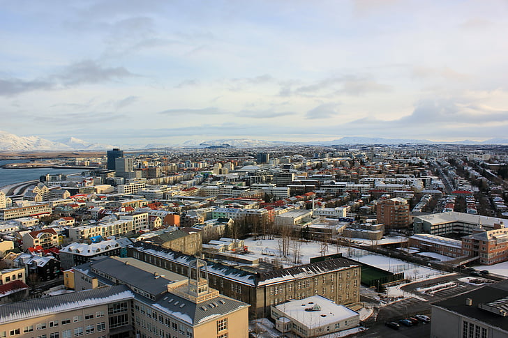 Stadt, auf dem Dach, Ariel, Reykjavik, Island, Architektur, Stadtbild