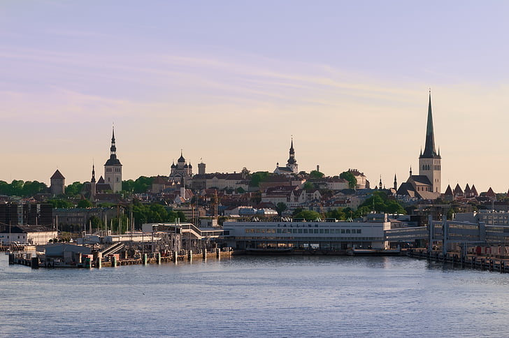 Tallin, Estonsko, Panorama, město, pohled, Porto, Přehled