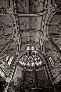 low, angle, grayscale, photography, dome, building, interior