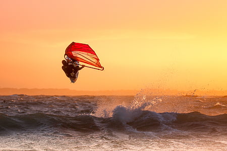 Sunset, Surfer, Surfing, Ocean, aallot, vesi, Sea