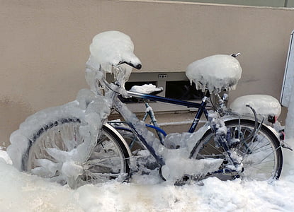 bicicleta, invierno, helado, Stralsund