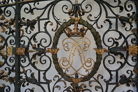 grid, goal, coat of arms, metal, input, iron railings, wrought iron