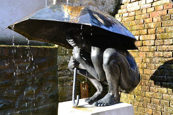 Rzeźba, brąz, deszcz, Honfleur