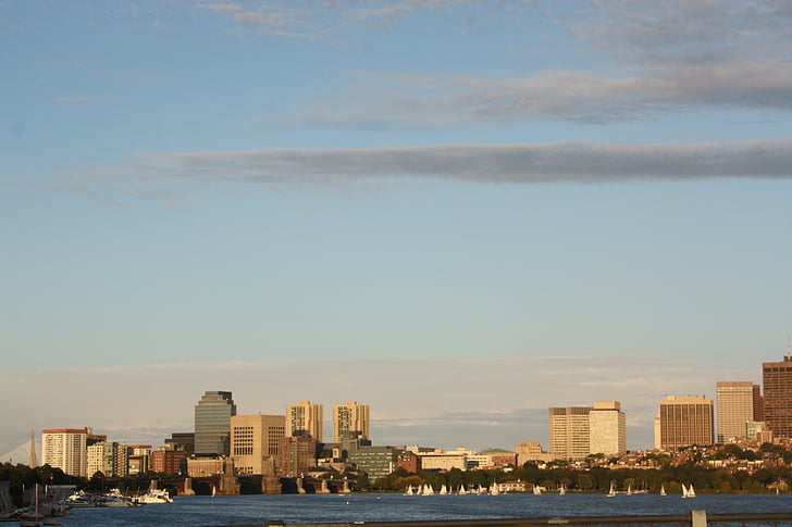 boston, bay, skyline, river