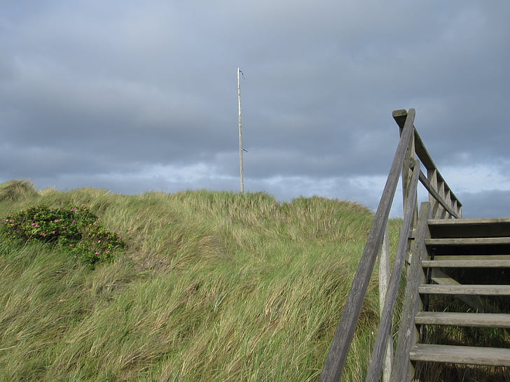 dune, stairs, friesland, sea, emergence
