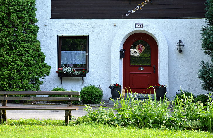 ieejas durvis, lauku sētas iemītnieki, dzīvoklis, Allgäu, sols, logs, arhitektūra